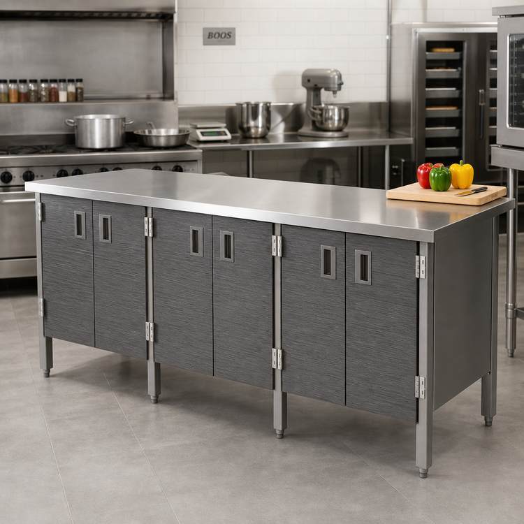 Product image #2 for John Boos 84-Inch x 24-Inch Stainless Steel Enclosed Work Table with Cabinet Base and Hinged Doors