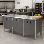 Thumbnail image #2 for John Boos EBHS4-2484 84-Inch Stainless Steel Enclosed Work Table with Cabinet Base, Hinged Doors, 14-Gauge 300-Series Flat Top