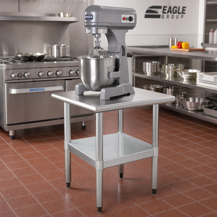 Product image #2 for Eagle Group 30-Inch Square Stationary Mixer Stand with Stainless Steel Top and Galvanized Undershelf