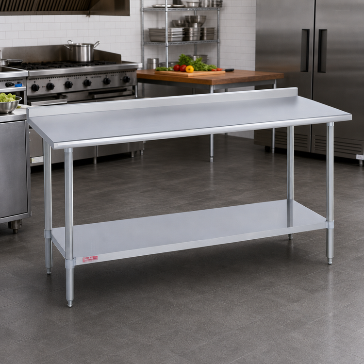 Product image #2 for Duke 108-Inch x 36-Inch Stainless Steel Work Table with 1-1/8-Inch Riser and Undershelf