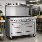 Thumbnail image #2 for Southbend (Middleby) Ultimate 4481EE-5L 48-Inch Commercial Gas Range, 7 Open Burners, 2 Space Saver Ovens, High Shelf