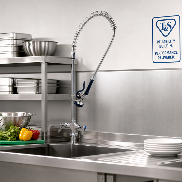 Product image #3 for T&S Brass Single-Hole Deck-Mount Mixing Faucet with 24-Inch Riser, 44-Inch Hose, and Spray Valve