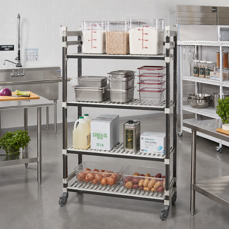 Product image #2 for Cambro Camshelving Elements XTRA High Density Top Rail 4-Tier Mobile Starter Unit with Vented Shelves, 21 x 48 x 80 Inches