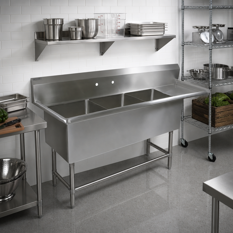 Product image #2 for John Boos Pro-Bowl 3-Compartment Stainless Steel Sink with 36-Inch Right Drainboard, 130-3/16-Inch Wide