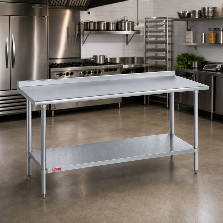 Product image #2 for Stainless Steel Work Table with 1-1/8-Inch Straight Riser and Galvanized Undershelf, 60 x 36 Inches