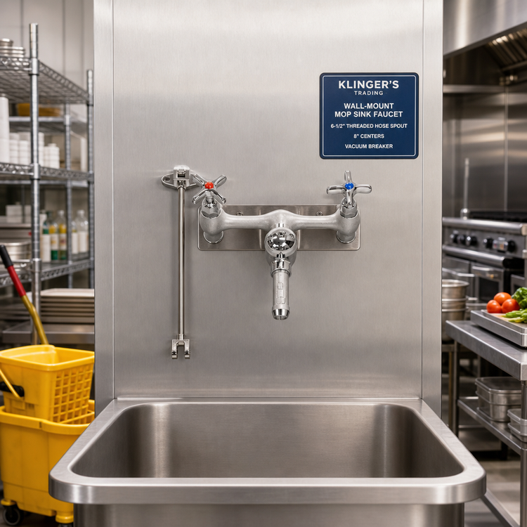 Product image #2 for Klinger's Trading Wall-Mount Mop Sink Service Faucet with 6-1/2 Inch Threaded Hose Spout, 8 Inch Centers and Vacuum Breaker