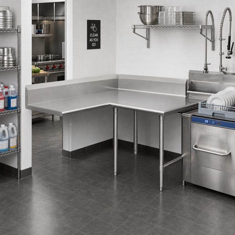Product image #2 for John Boos Pro-Bowl L-Shaped Island Clean Dishtable, Left-to-Right, 60 in. Machine-to-Corner x 84 in. Corner-to-End