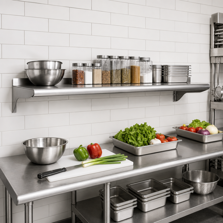 Product image #2 for Eagle Group 72 Inch x 12 Inch Wall-Mounted 16 Gauge Type 430 Stainless Steel Shelf