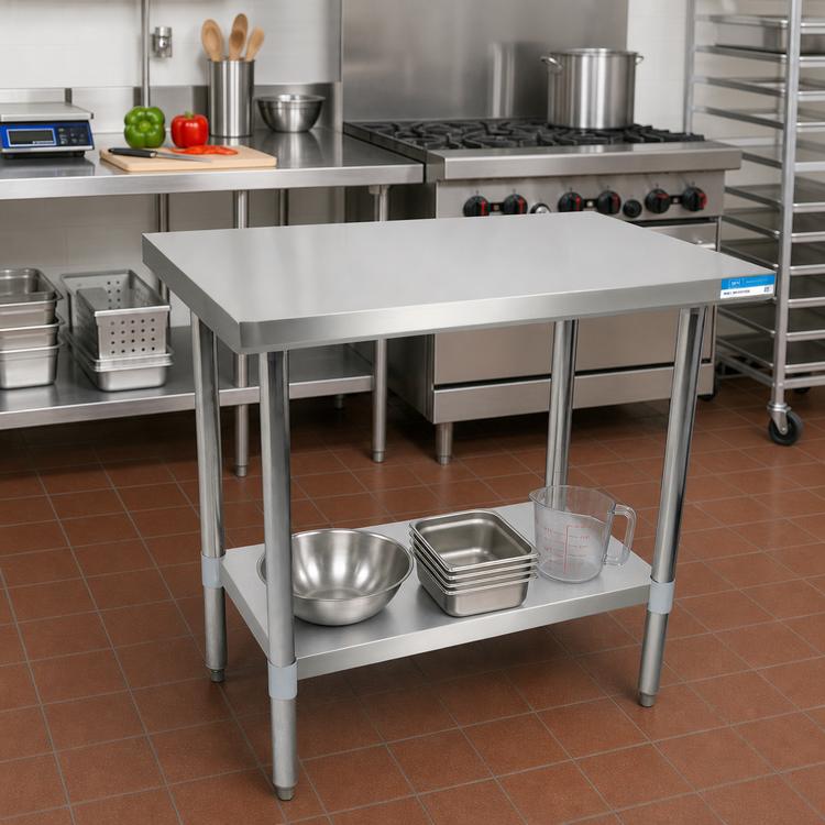 Product image #2 for BK Resources 30-Inch x 24-Inch 18-Gauge 430 Stainless Steel Work Table with Adjustable Undershelf