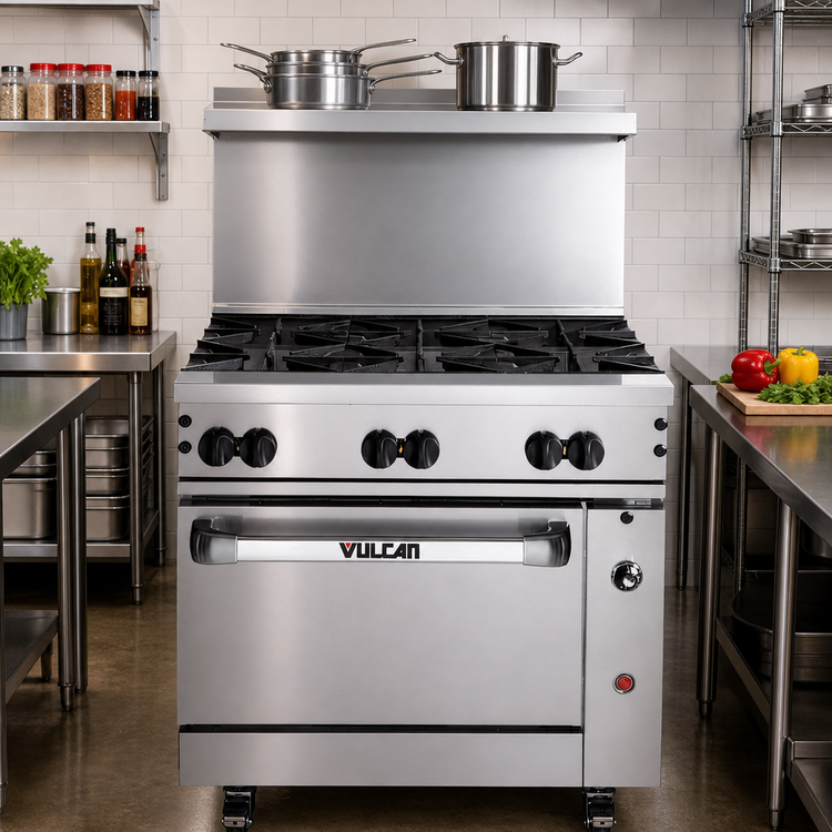 Product image #3 for Vulcan Endurance 36-Inch Natural Gas Restaurant Range with 6 Open Burners, Convection Oven, and High Shelf