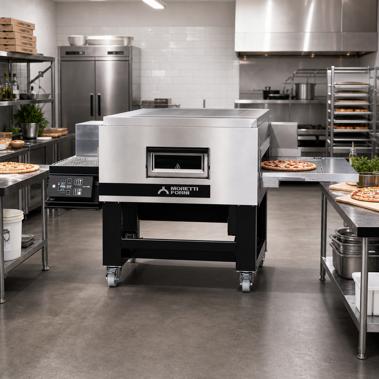 Product image #2 for Moretti Forni TT98E1S Single-Deck Electric Conveyor Pizza Oven with 32-Inch Belt and Stand Included
