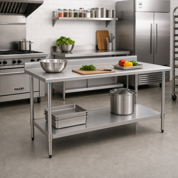 Product image #2 for BlendPort Deluxe Series 48 Inch x 24 Inch Stainless Steel Work Table with Backsplash and Undershelf