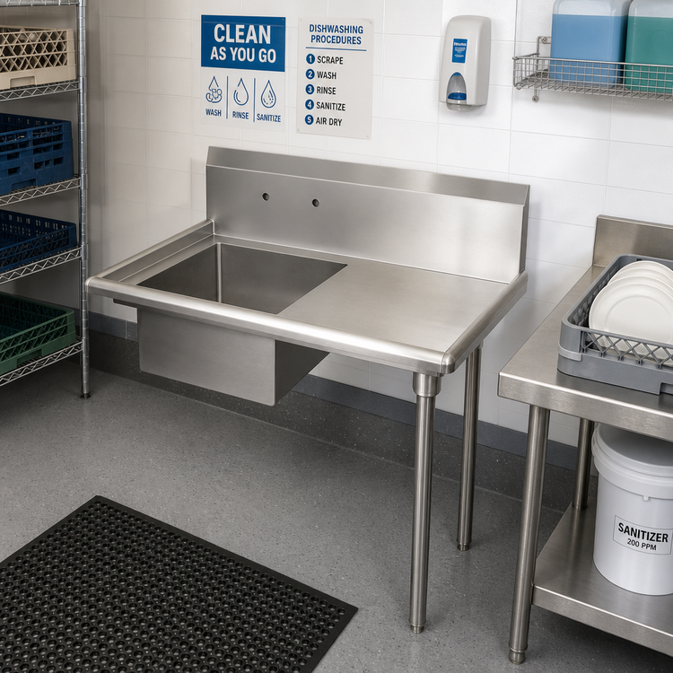 Product image #2 for BK Resources Straight Soiled Dishtable with Right Sink, 48 Inch Wide, 10 Inch Backsplash