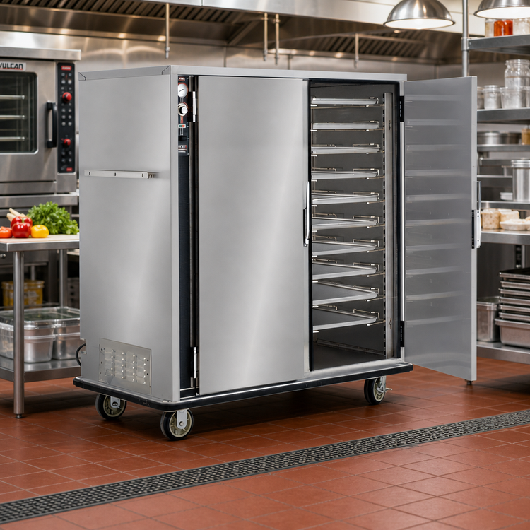 Product image #2 for FWE UHS-20 Mobile Stainless Steel Humidified Heated Holding Transport Cabinet with 20 Universal Tray Slides