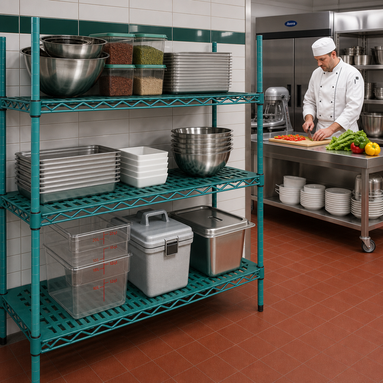 Product image #2 for QuadPLUS 72 x 24 Inch Green Louvered Polymer Shelf Mat with MICROGARD Antimicrobial Protection