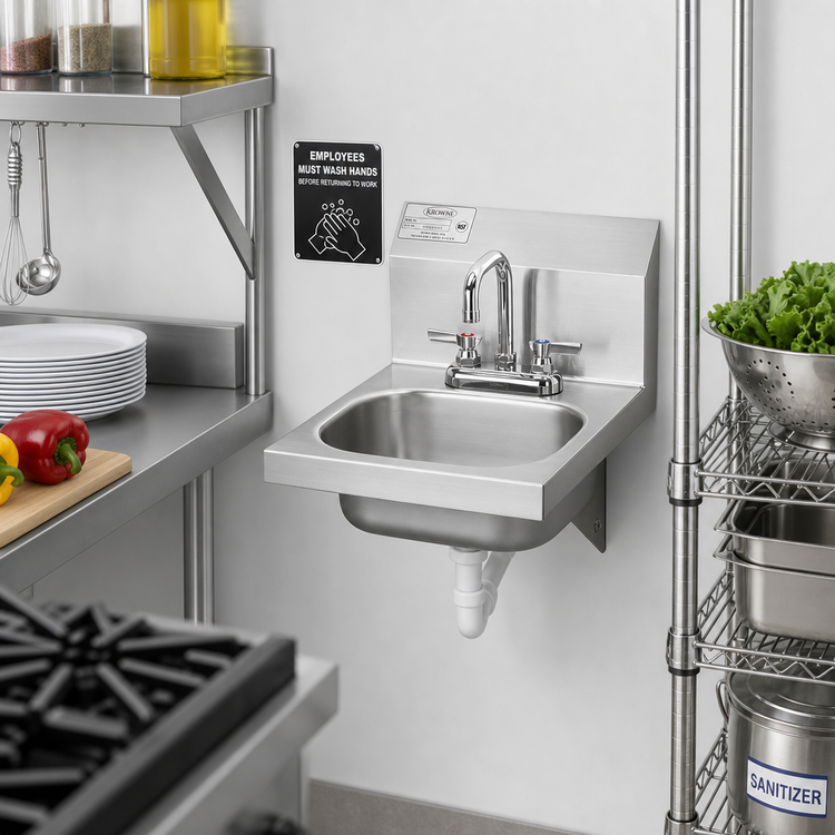 Product image #2 for Krowne Wall-Mounted Stainless Steel Hand Sink with Gooseneck Faucet