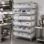 Thumbnail image #2 for Quantum WR8-950CL Stationary Bin Wire Shelving System with 28 Clear Bins, Chrome Plated, 36 x 24 x 74 Inches