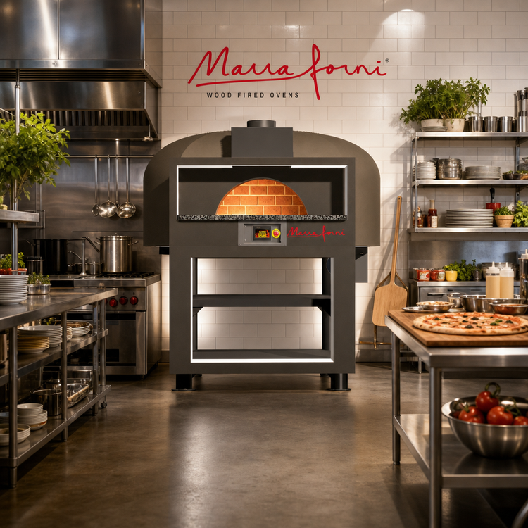 Product image #2 for Marra Forni Facade EF180W Enclosed Wood-Fired Brick Pizza Oven with 70.86-Inch Round Deck and Stand