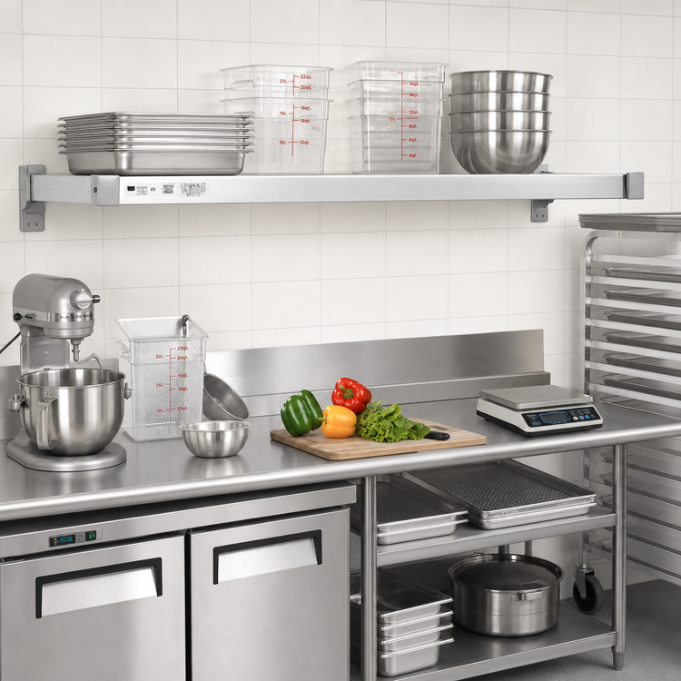 Product image #3 for New Age Heavy-Duty Adjustable Wall-Mounted Aluminum Shelf, 72 x 24 Inches, 2000 lb Capacity