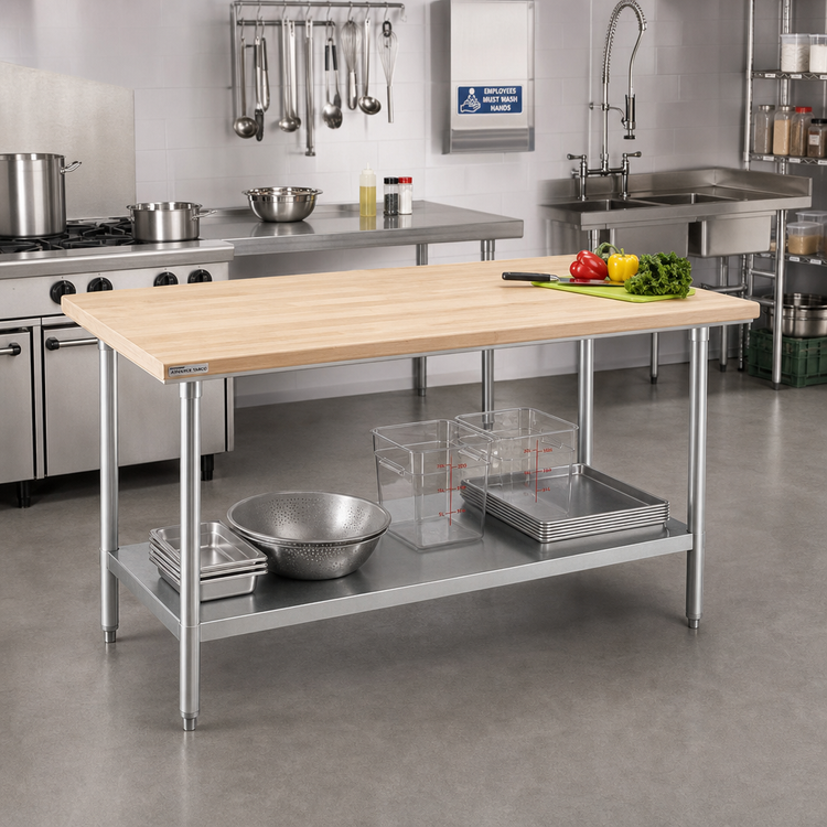 Product image #2 for Advance Tabco 48 x 30 Inch Maple Top Work Table with Adjustable Undershelf and Galvanized Base