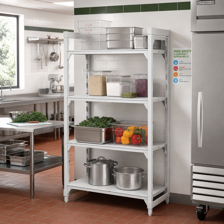 Product image #3 for Cambro Camshelving Premium 4-Shelf Solid Stationary Starter Unit, 24 x 42 x 84 Inches, Speckled Gray