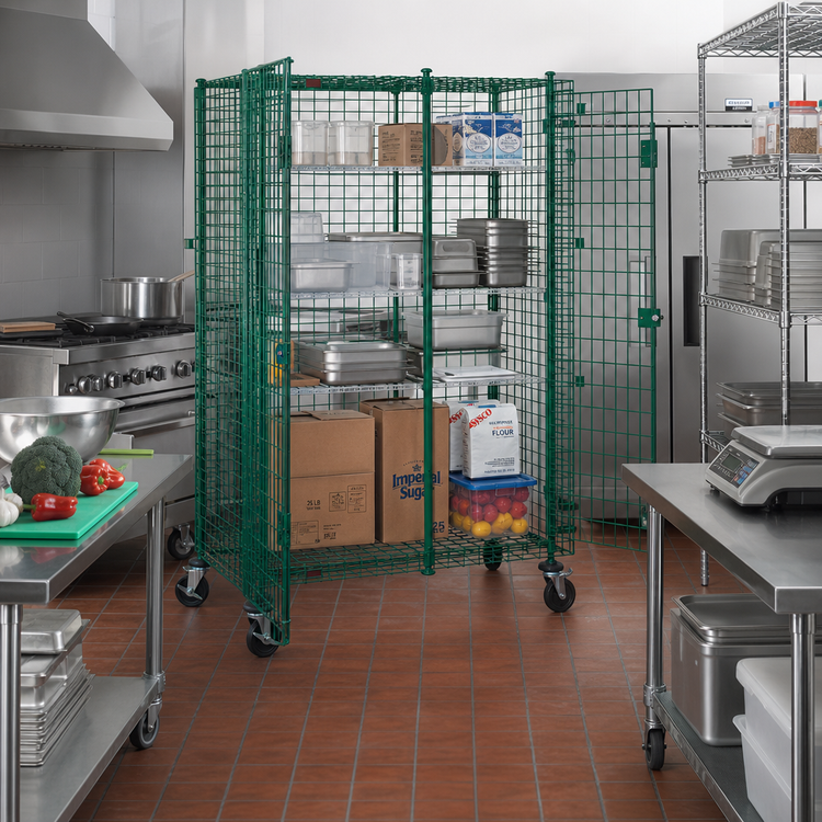 Product image #2 for Open Wire Mobile Security Cage with Double Doors and Padlock Hasps, 33-1/4"W x 27-1/4"D x 69"H