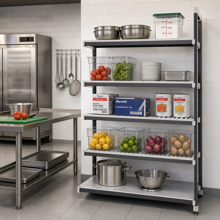 Product image #2 for Cambro Camshelving Elements XTRA 5-Tier Stationary Add-On Polymer Shelving Unit with Vented and Solid Shelves, 60 x 24 x 84 Inches