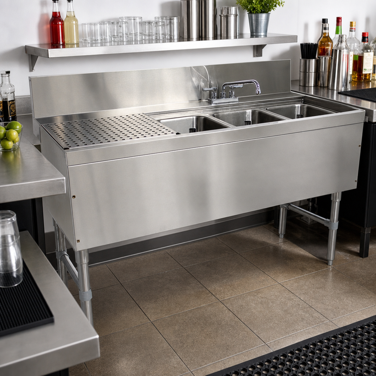 Product image #2 for Advance Tabco Prestige Supreme 3-Compartment Underbar Sink Unit with Left Drainboard and Deck Mount Faucet