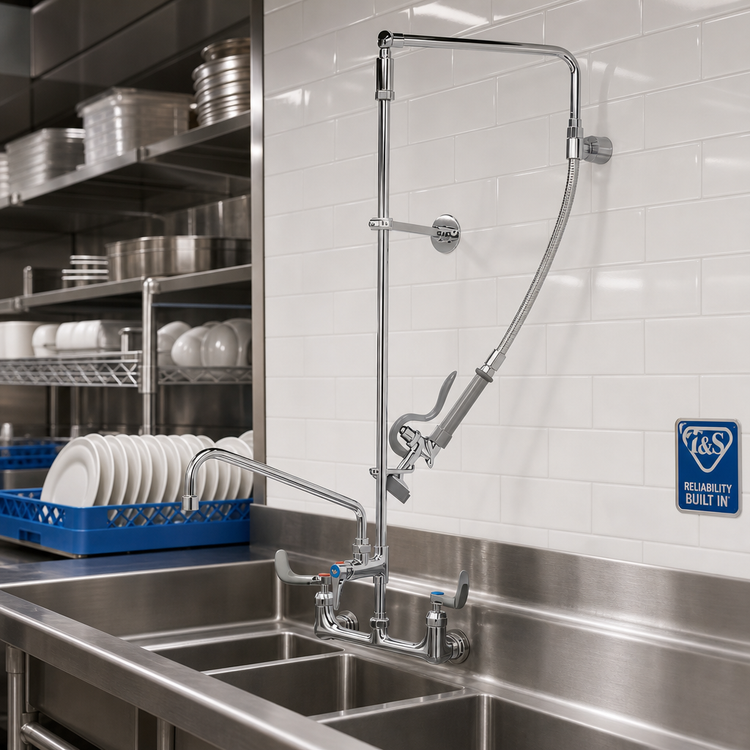 Product image #2 for T&S Brass B-2466 Wall-Mount Pre-Rinse Mixing Faucet with 12-Inch Swing Nozzle and 1.15 GPM Spray Valve