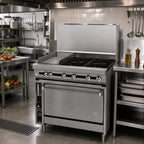 Thumbnail image #2 for Jade Range (Middleby) Titan JTRH-24IP-2-36 36-Inch Heavy-Duty Gas Range with 2 Open Burners, 24-Inch Plancha, Standard Oven
