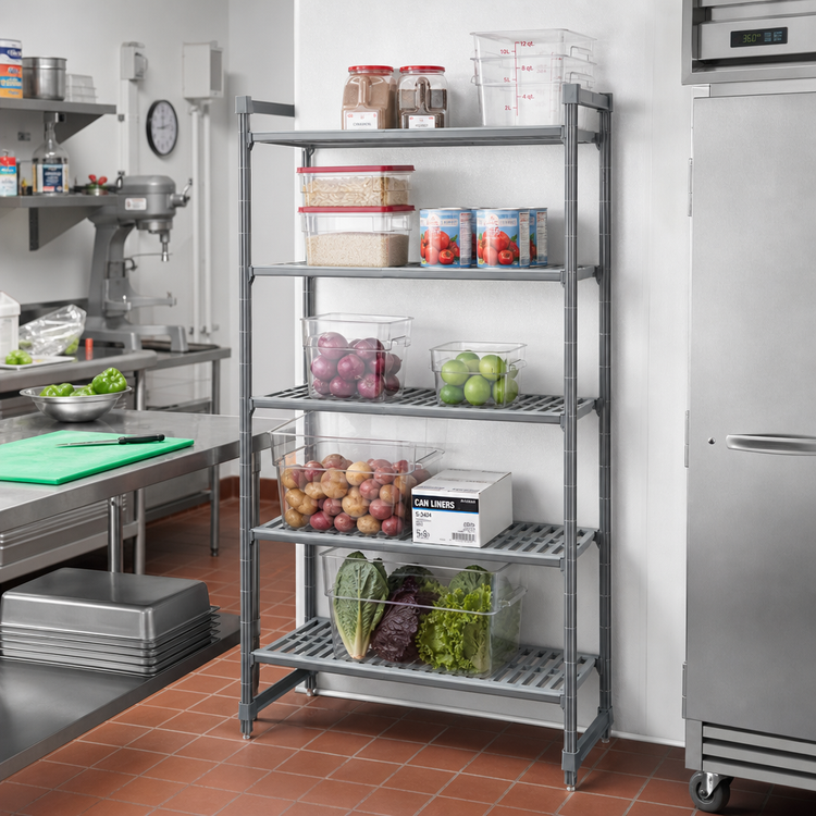 Product image #2 for Cambro Camshelving® Basics Plus 18"W x 30"L x 72"H 5-Tier Stationary Vented Polypropylene Starter Unit