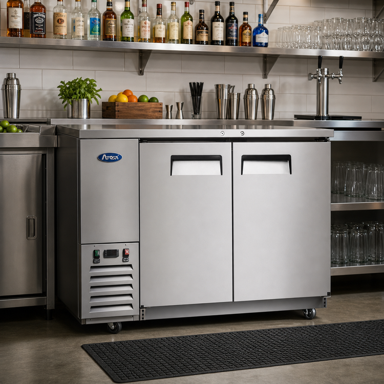 Product image #3 for Atosa 57-4/5-Inch Two-Section Back Bar Cooler with Solid Locking Doors, 17.3 Cu. Ft., Stainless Steel, Side-Mount Refrigeration