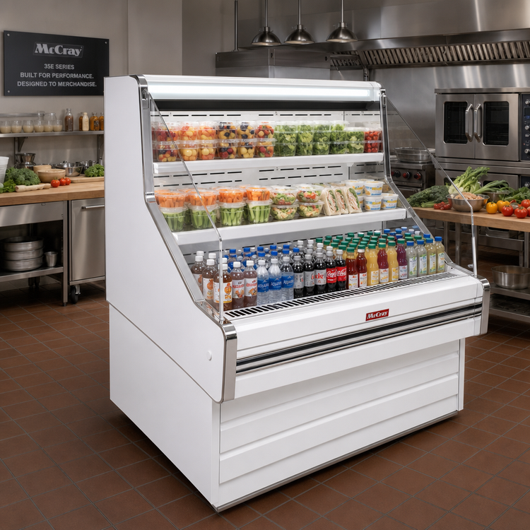 Product image #2 for Howard-McCray 35E Series Remote Horizontal Impulse Open Merchandiser, 75" W x 44" H, LED Top, White