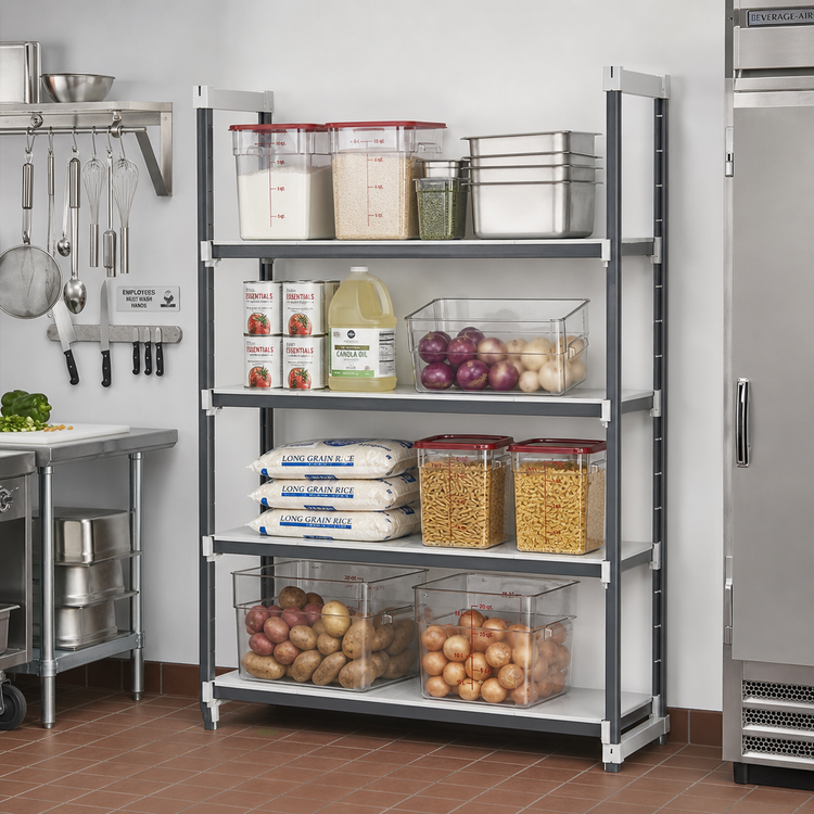 Product image #2 for Cambro Camshelving Elements XTRA 4-Tier Stationary Add-On Solid Polymer Shelving Unit, 60 x 18 x 72 Inches, Speckled Gray