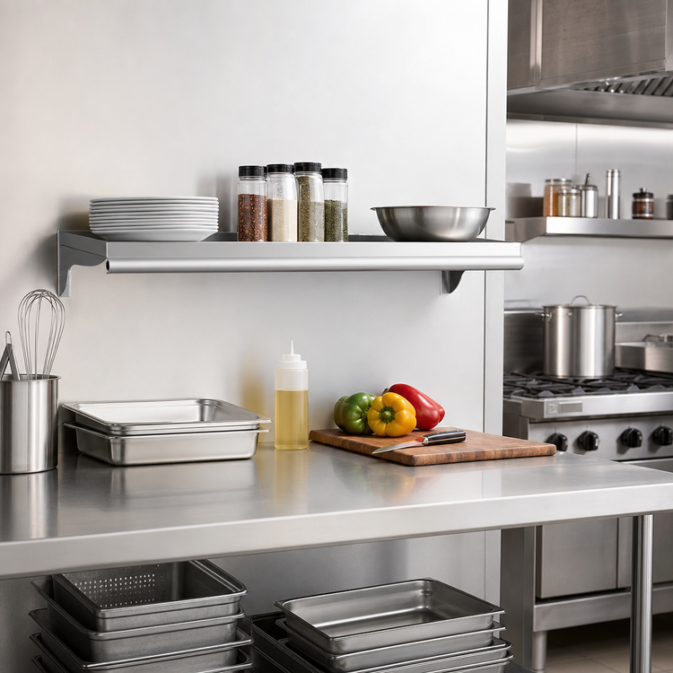 Product image #2 for Eagle Group Wall-Mounted Shelf, 24" W x 10" D, 16 Gauge Type 430 Stainless Steel