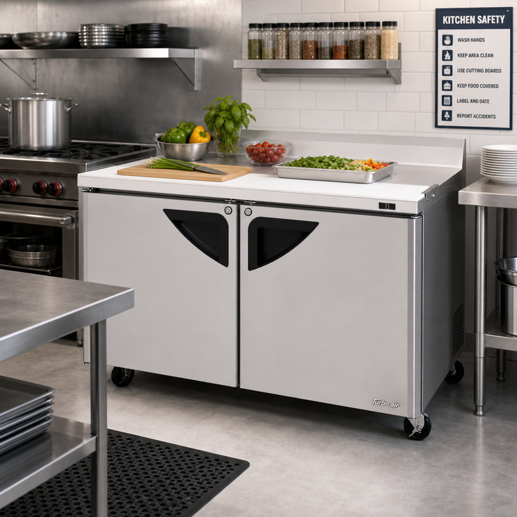 Product image #2 for Turbo Air Super Deluxe 60-1/4-Inch 2-Section Stainless Steel Worktop Refrigerator with Cutting Board