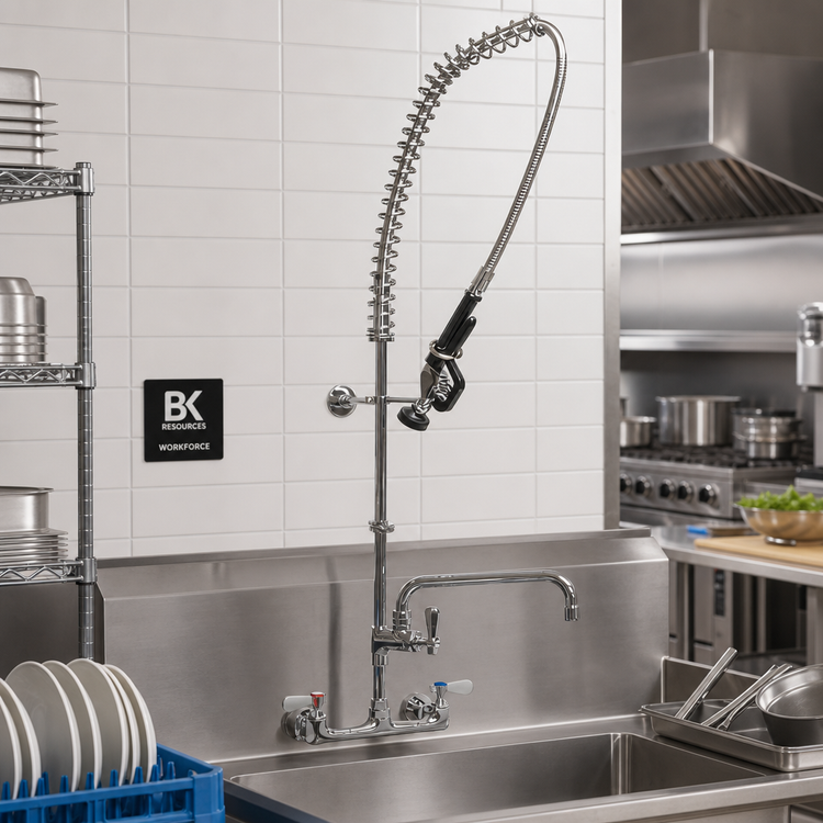 Product image #2 for BK Resources WorkForce 8-Inch Splash Mount Pre-Rinse Assembly with 16-Inch Add-On Faucet