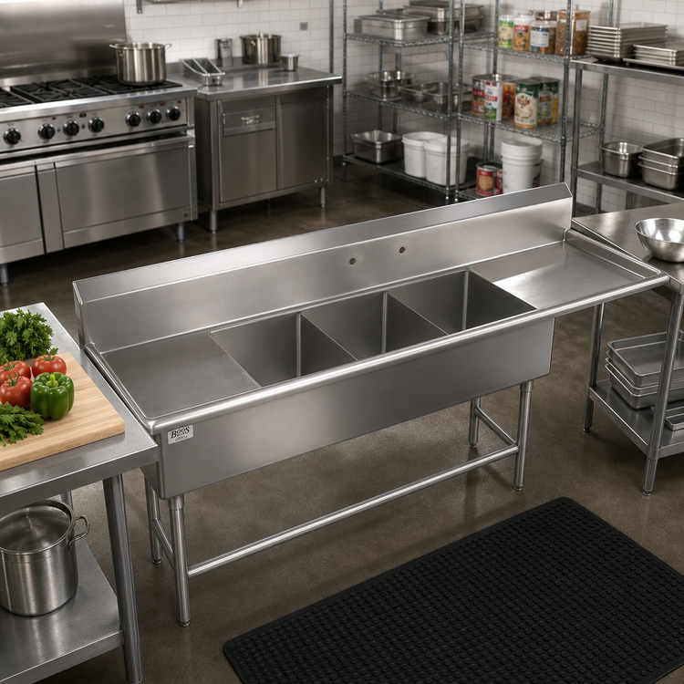 Product image #2 for John Boos Pro-Bowl 4-Compartment Stainless Steel Sink with 30-Inch Right Drainboard, 14-Inch Deep Bowls