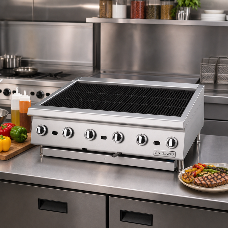 Product image #2 for Garland GTBG36-AR36 Heavy-Duty 36 Inch Gas Countertop Radiant Charbroiler with Adjustable Grates