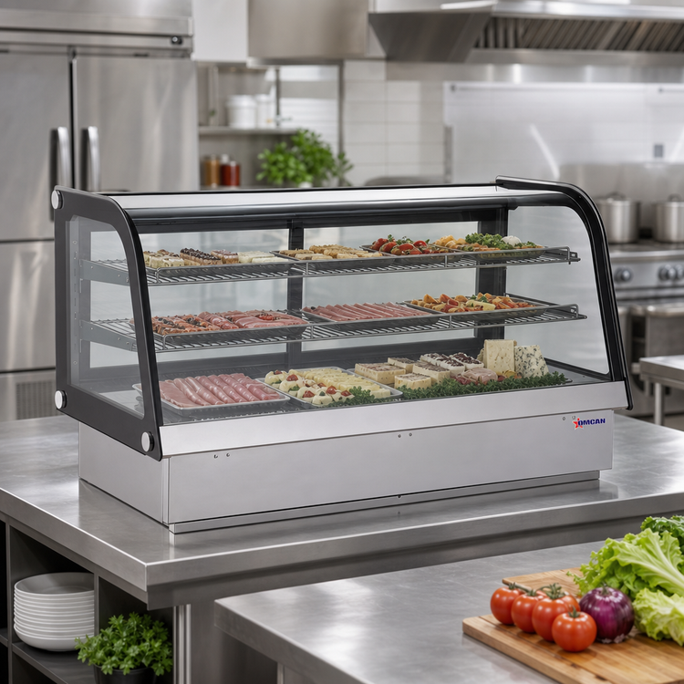 Product image #3 for Omcan Drop-In Curved Glass Refrigerated Deli Case, 48-Inch, Stainless Steel, Sliding Rear Doors