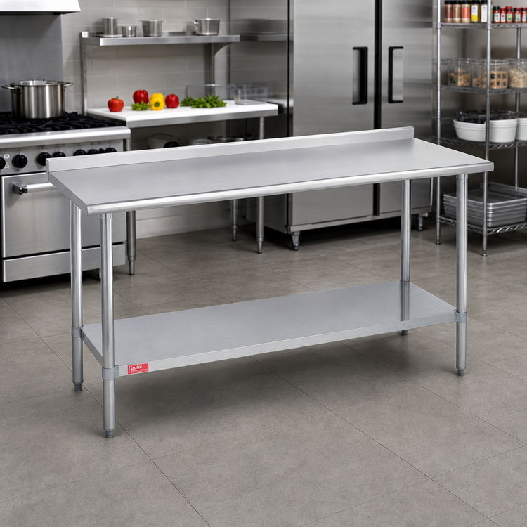 Product image #2 for Duke 60-Inch x 36-Inch Freestanding Stainless Steel Work Table with 1-1/8-Inch Straight Riser and Galvanized Undershelf