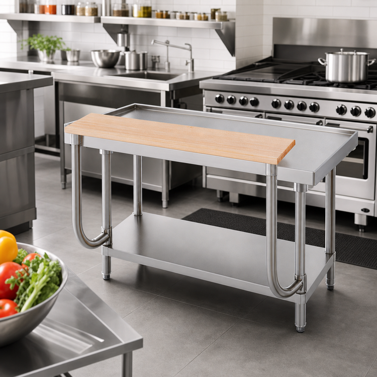 Product image #2 for Advance Tabco 36 Inch x 10 Inch Adjustable-Height Wood Cutting Board for Equipment Stands