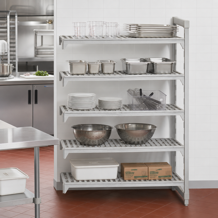 Product image #3 for Cambro Camshelving Premium 5-Shelf Add-On Vented Polymer Shelving Unit, 36" W x 21" D x 64" H, Speckled Gray