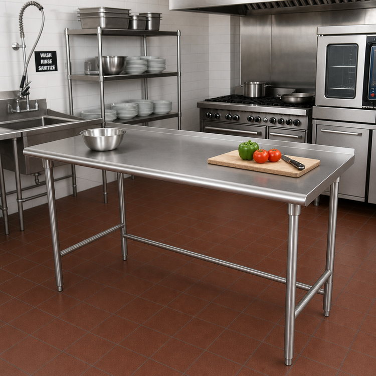 Product image #2 for Advance Tabco 84-Inch x 24-Inch 16-Gauge 430 Stainless Steel Work Table with 1-1/2-Inch Rear Up-Turn