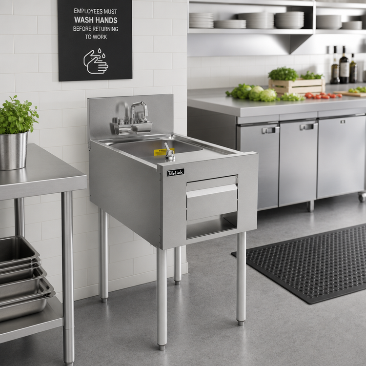 Product image #3 for Perlick Top Shelf 18-Inch Wide x 24-Inch Deep Full-Depth Freestanding Underbar Hand Sink with Integrated Soap and Paper Towel Dispensers