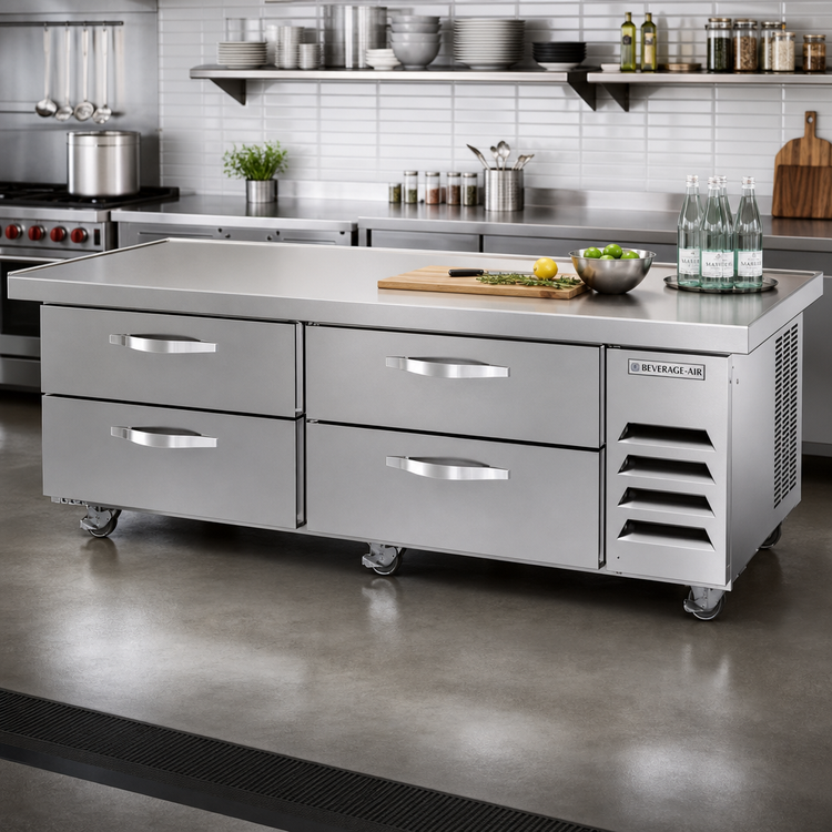 Product image #3 for Beverage-Air 4-Drawer Worktop Chef Base Refrigerator, 76-Inch Extended Top