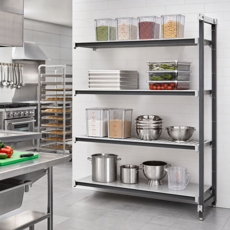 Product image #2 for Cambro Camshelving Elements XTRA Stationary Add-On Polymer Shelving Unit, 18"D x 72"L x 84"H, 4-Shelf, Vented/Solid, Speckled Gray
