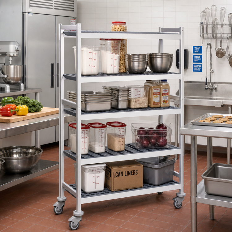 Product image #2 for Fermostock 4-Tier Mobile Shelving Unit with Removable Polymer Inserts, 52W x 14D x 71H