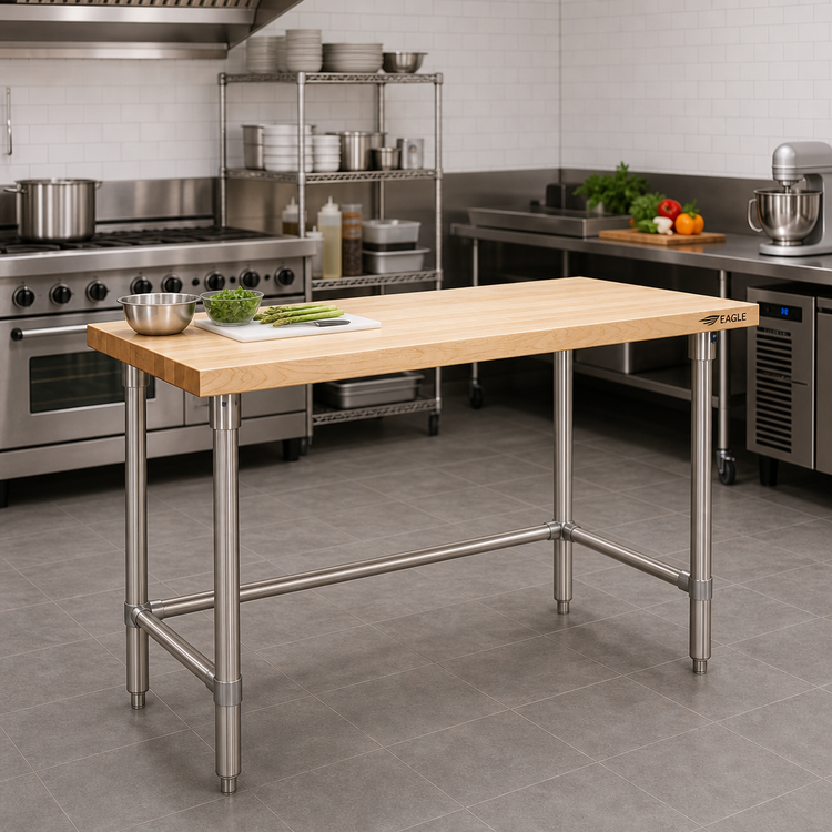 Product image #2 for Eagle Group 60" x 24" Hardwood Top Work Table with Stainless Steel Tubular Base