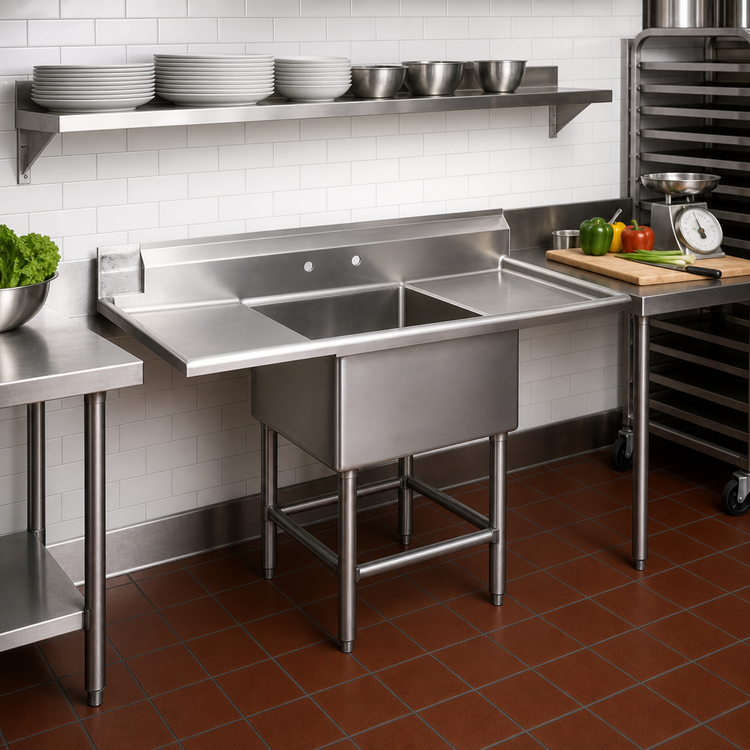 Product image #2 for Eagle Spec-Master FN Series 1-Compartment Stainless Steel Sink with Left and Right Drainboards, 62 Inch
